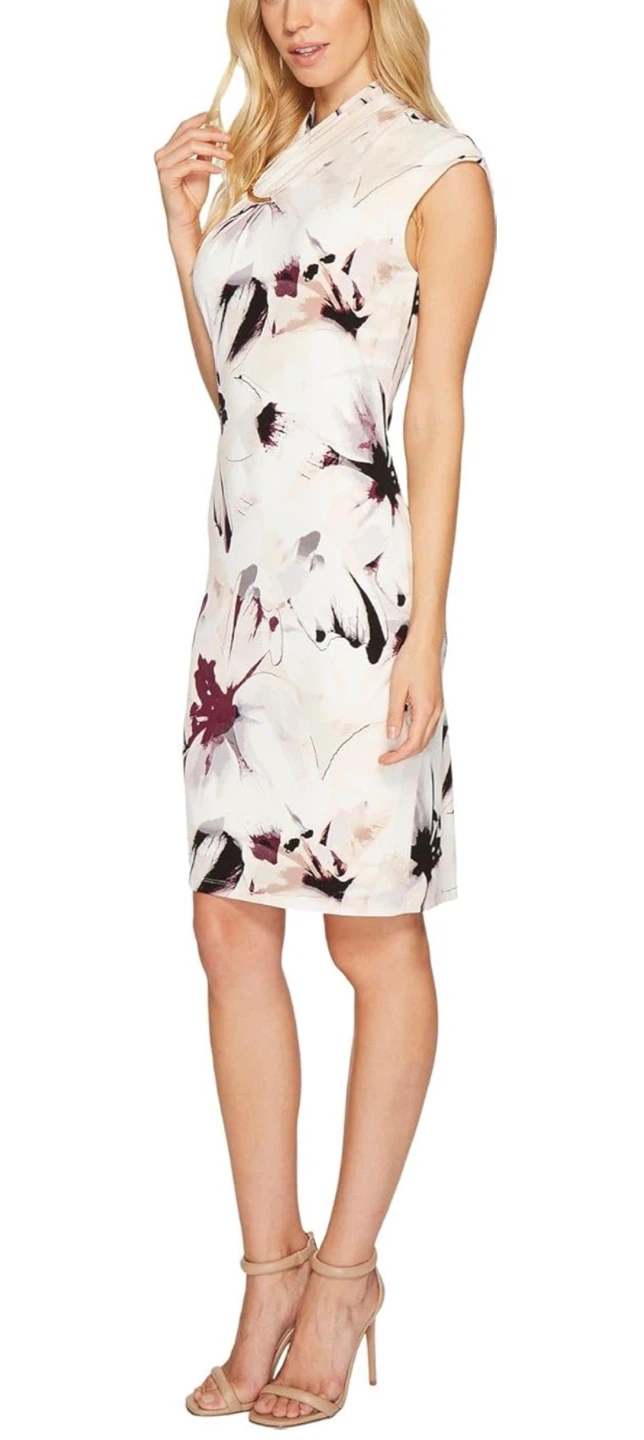 Calvin Klein Floral High Neck Sheath Dress Arc Hardware Size Sma - photo 5