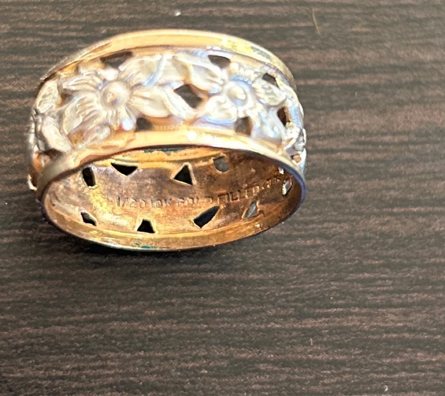 VINTAGE TWO TONE WEDDING BAND FLORAL RING GOLD RING - photo 2