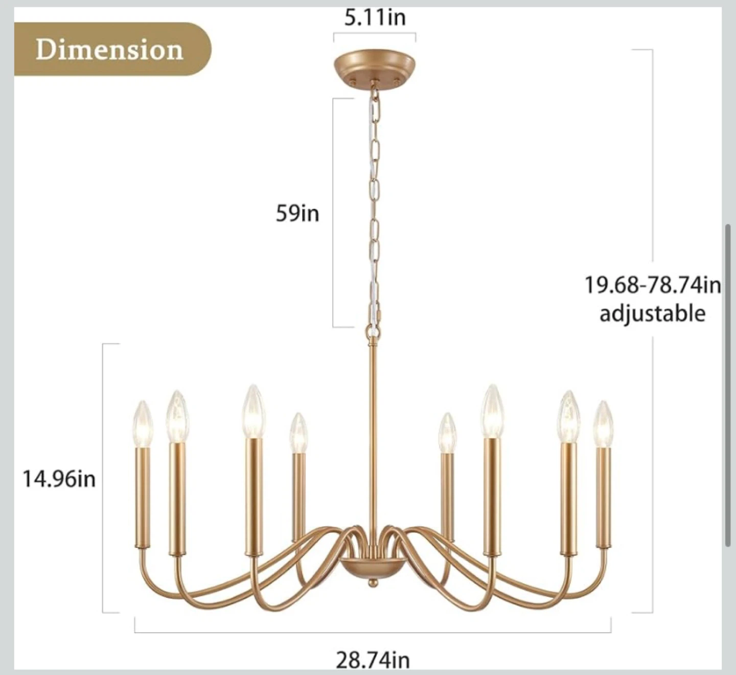 New Antique Gold Farmhouse Chandelier, 8 Light - photo 2