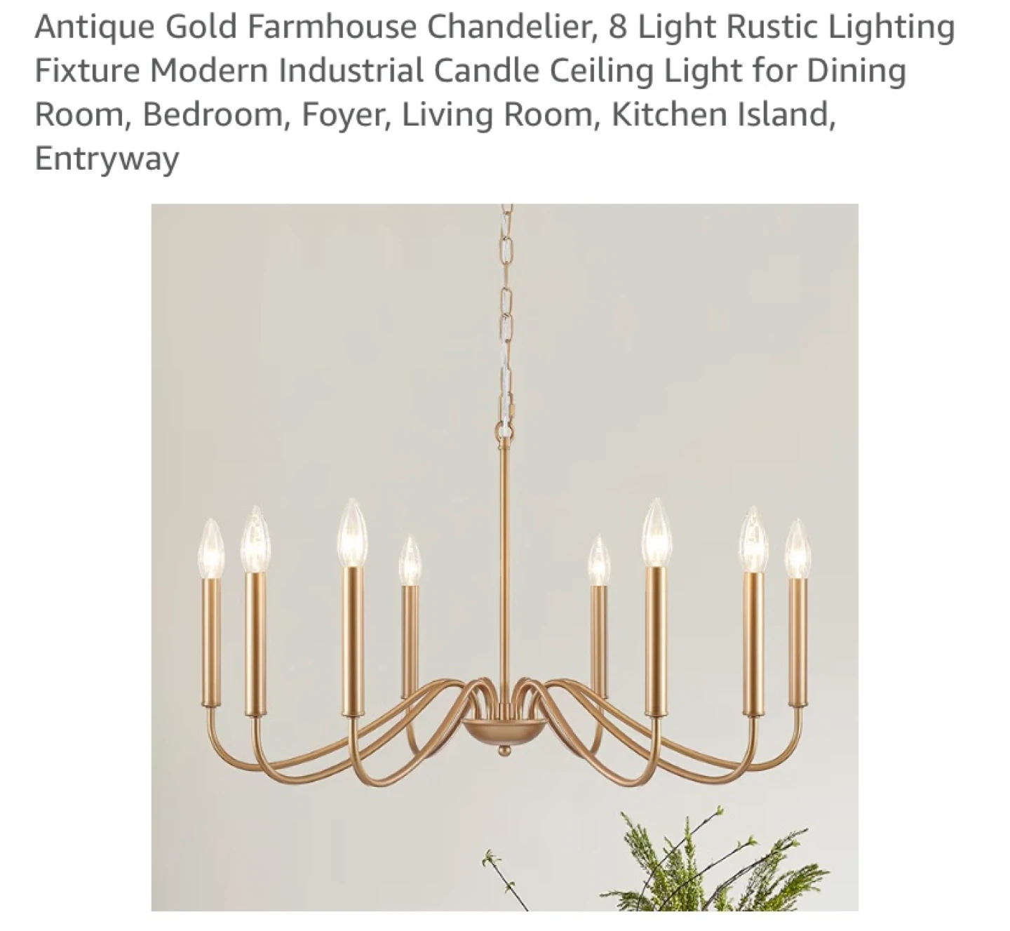 New Antique Gold Farmhouse Chandelier, 8 Light