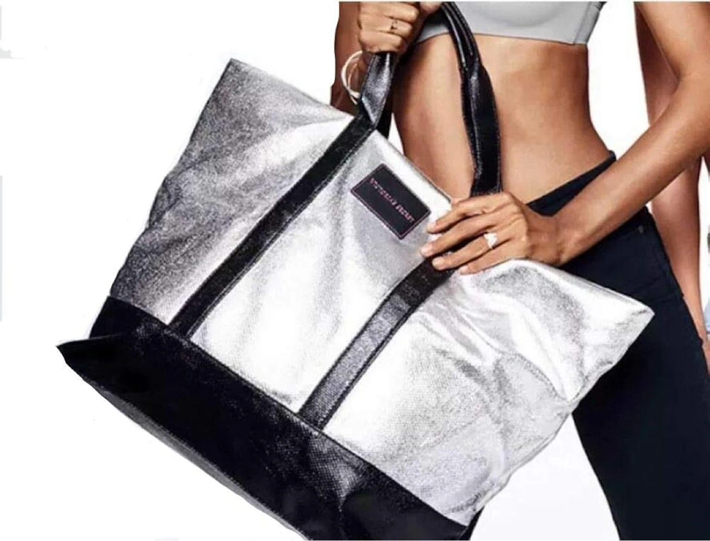Victoria's Secret Large Metallic Silver Weekender Tote Bag - photo 5