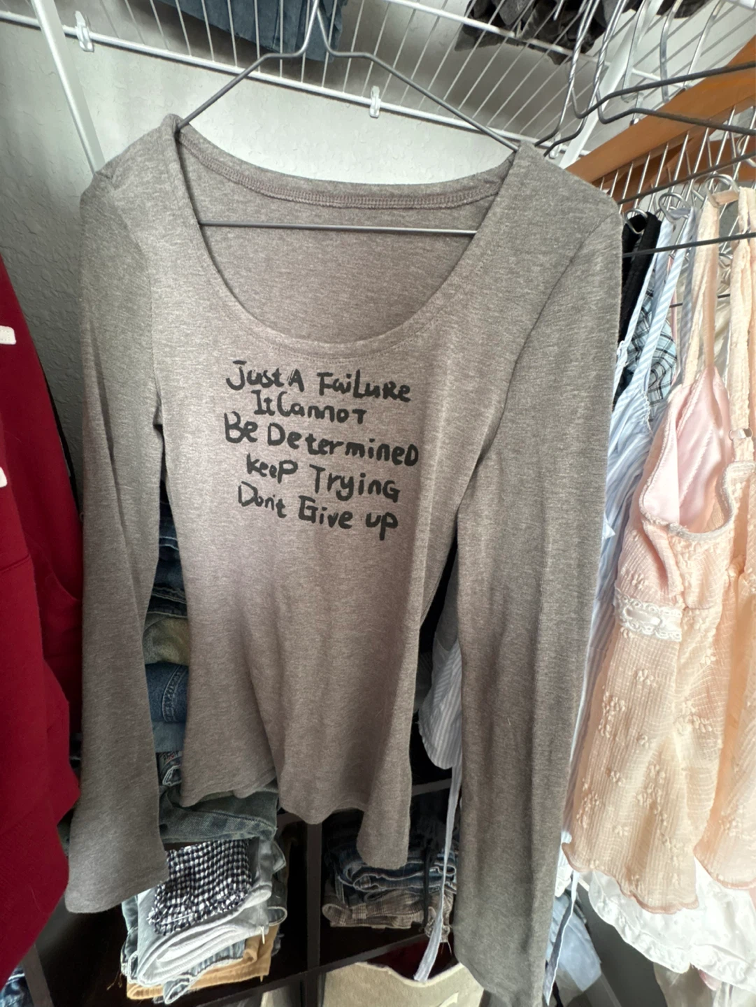 Grey Long Sleeve Shirt with Graphic Text