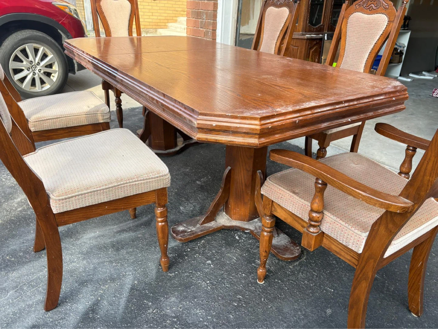Wooden Dining Table Set with 6 Chairs and Hutch