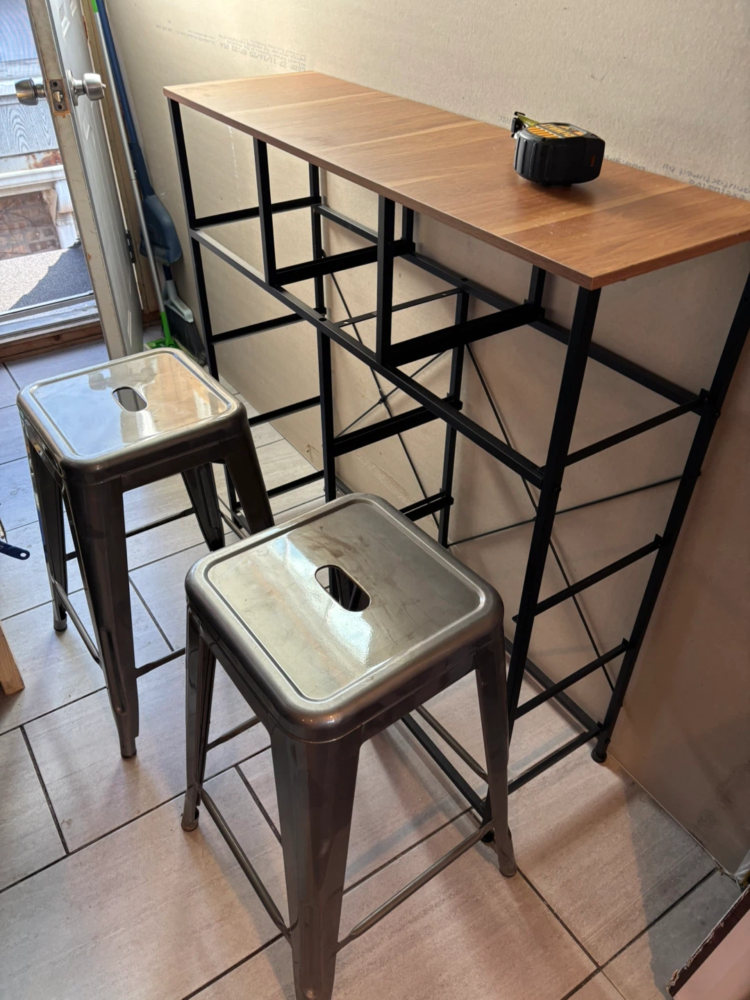 Wooden Bar Table thing with Black Metal Frame