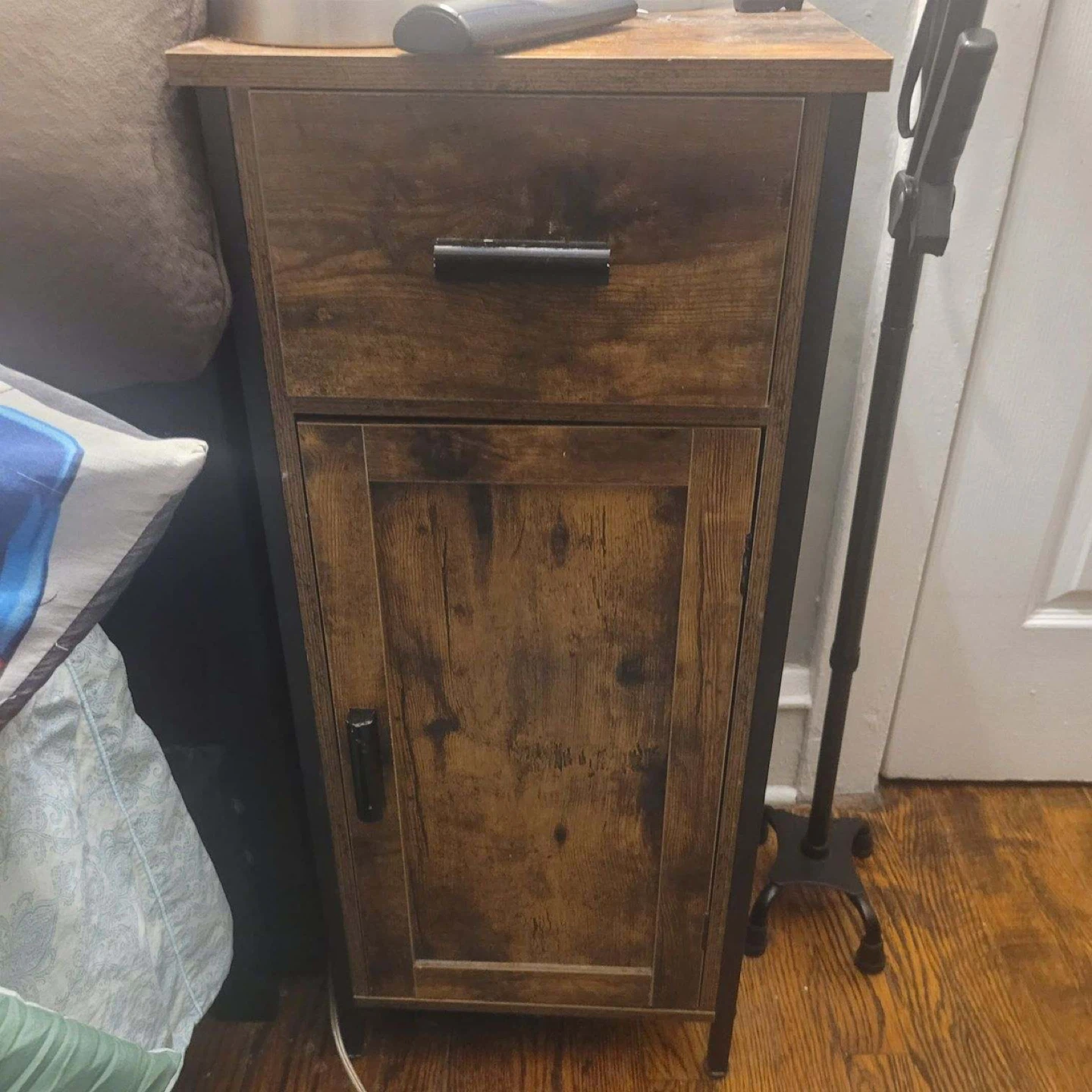 Rustic Wood Bedside Table with Drawer and Cabinet - photo 2