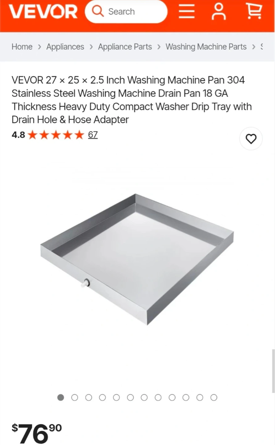 (New) VEVOR 27x25x2.5 Inch Washing Machine Drain Pan