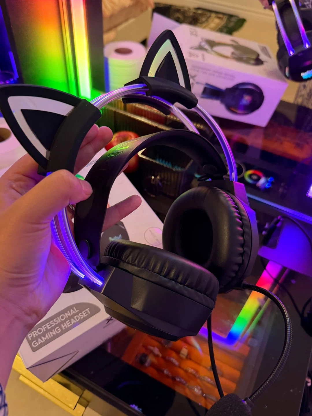 ONITQON Cat Ear Gaming Headset with Mic