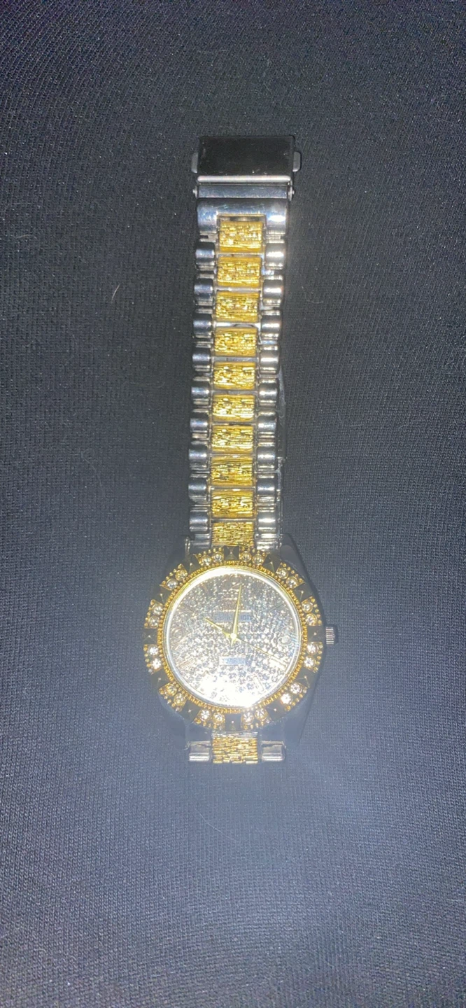 Two-Tone Gold and Silver Watch with Rhinestones