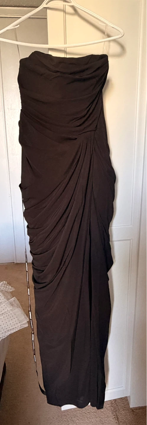 BABYBOO Cyra Maxi Dress Black Strapless Ruched Corset Back - photo 3
