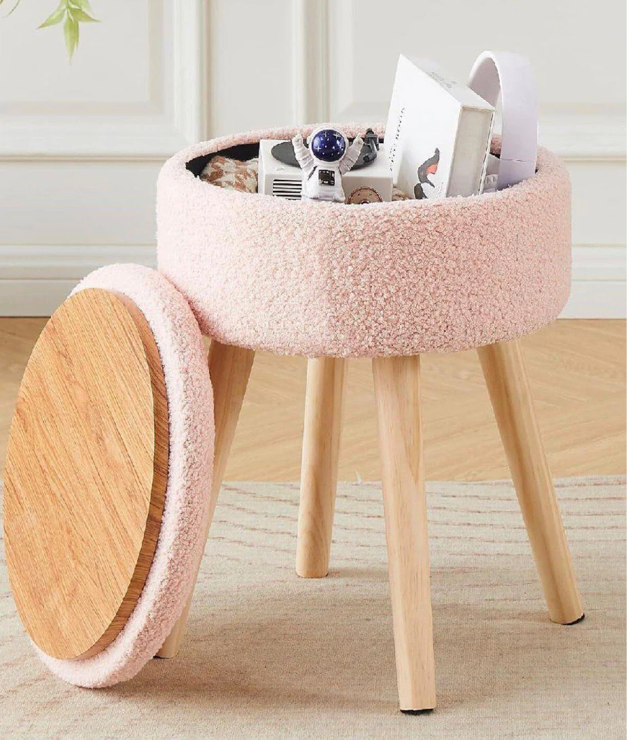 Pink Teddy Fabric Storage Ottoman Stool - photo 5