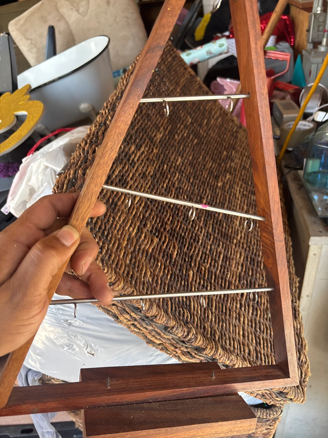 Wooden Triangle Jewelry or Earring Stand with Hooks - photo 2