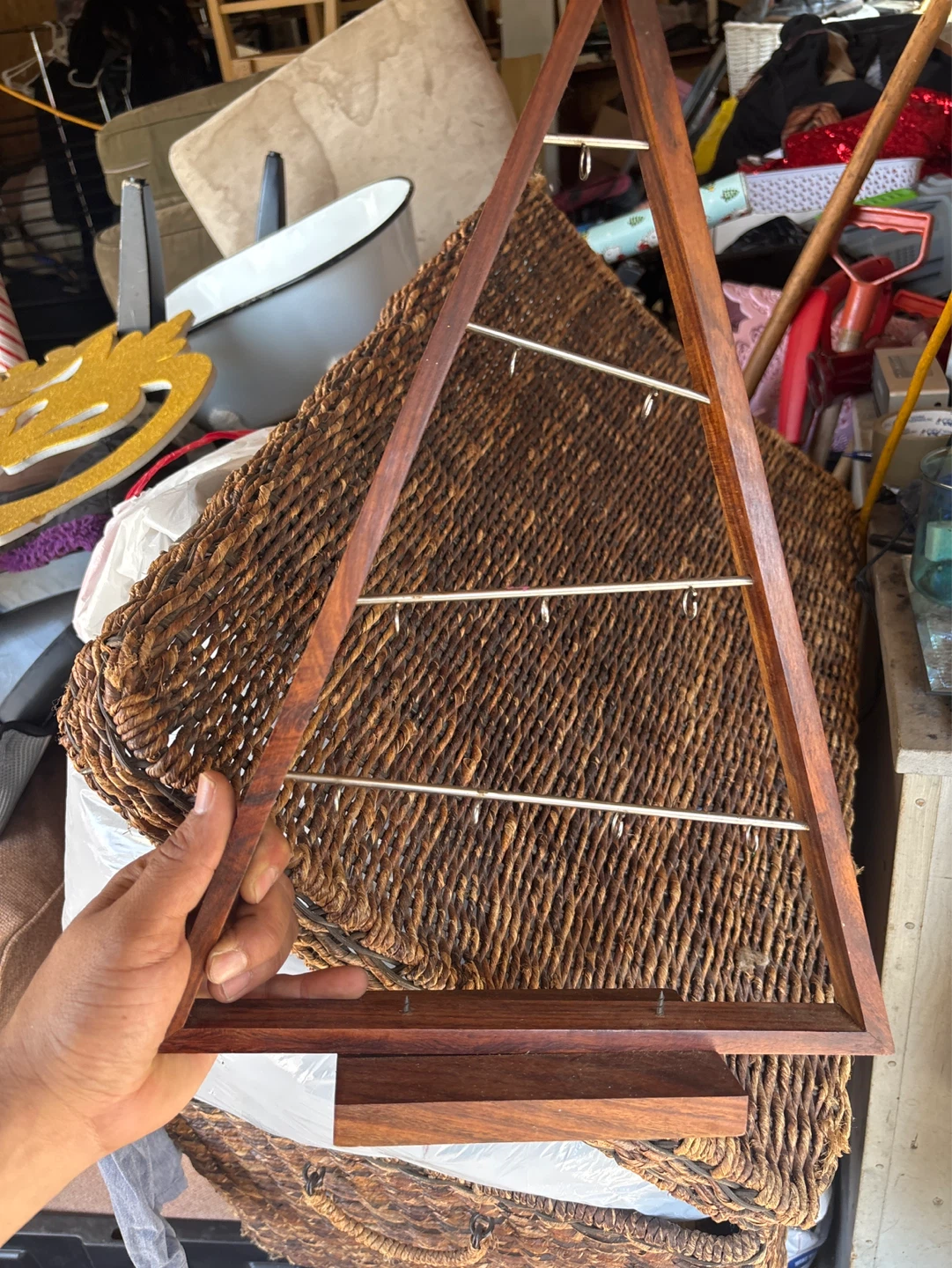 Wooden Triangle Jewelry or Earring Stand with Hooks