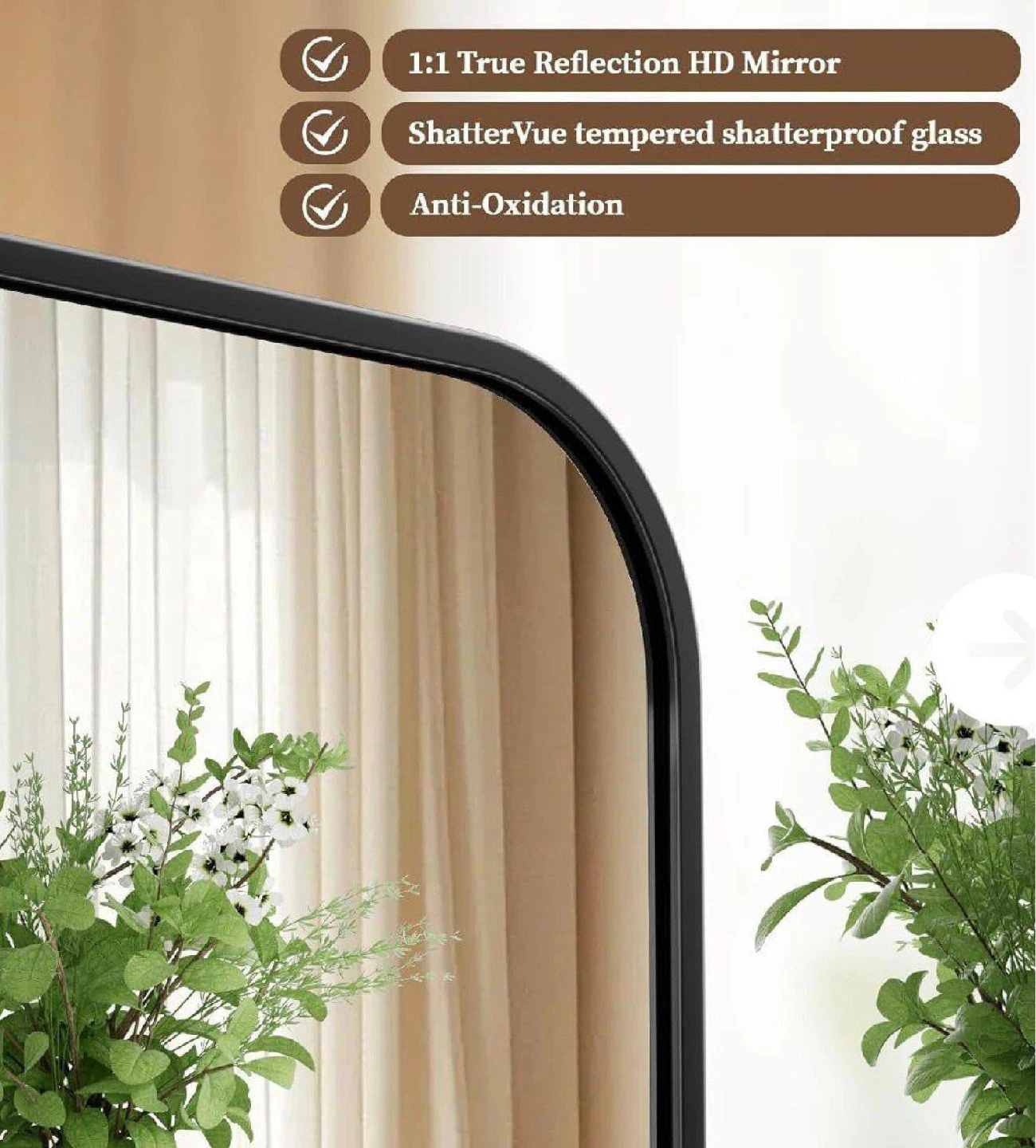 Black Rounded Rectangle Bathroom Mirror - photo 2