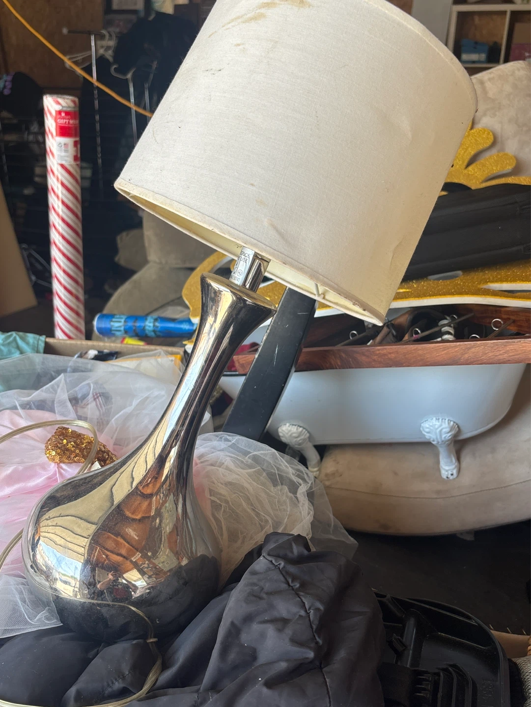 Shiny Silver Table Lamp with Cream Shade