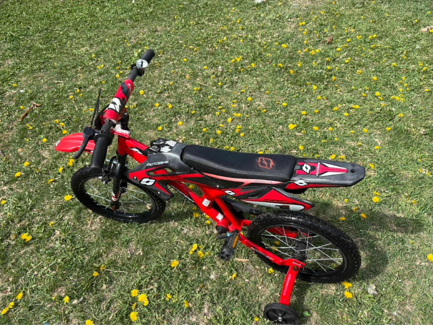 Red Motobike Kids Bicycle with Training Wheels