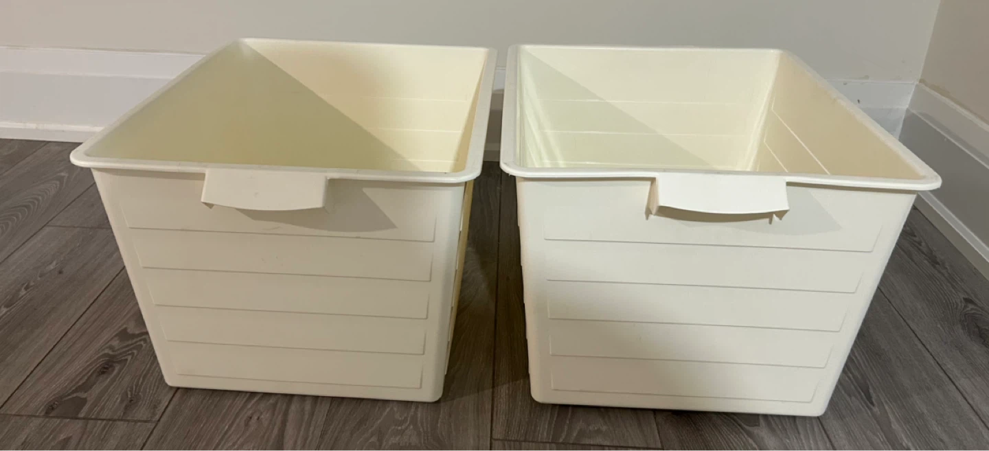 Pair of Beige Plastic Storage Bins from IKEA