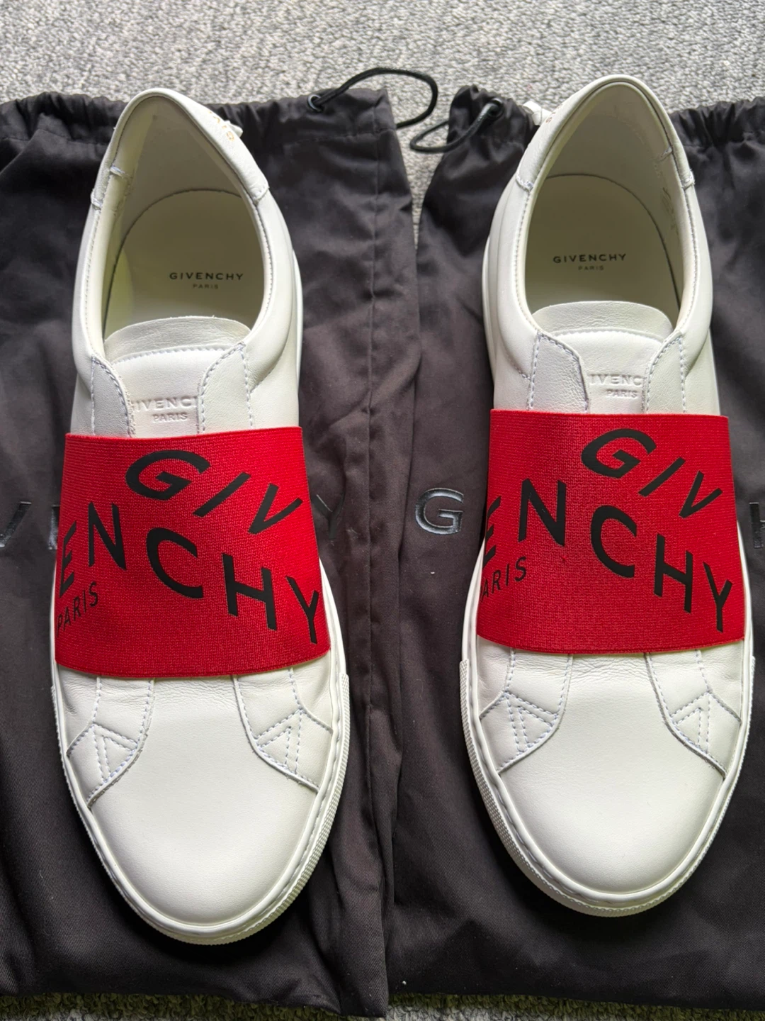 Givenchy White Leather Sneakers with Red Band - Size 40.5