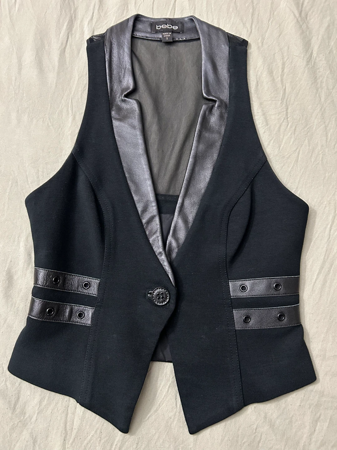 Bebe Black Vest with Faux Leather Trim Size S