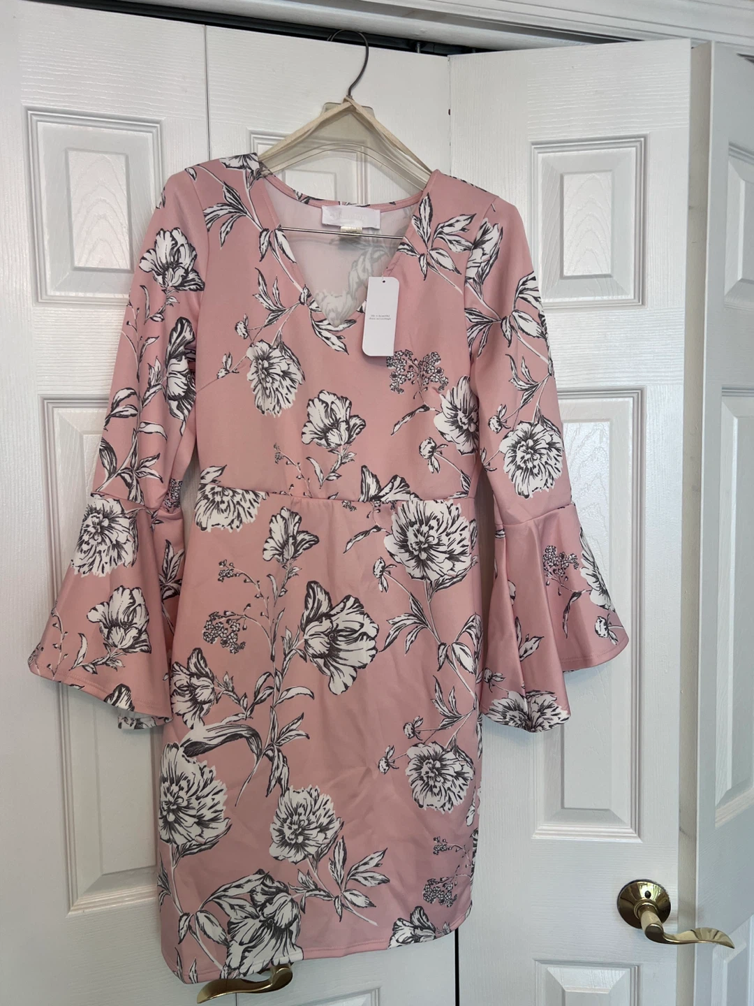 Pink Floral Bell Sleeve Dress