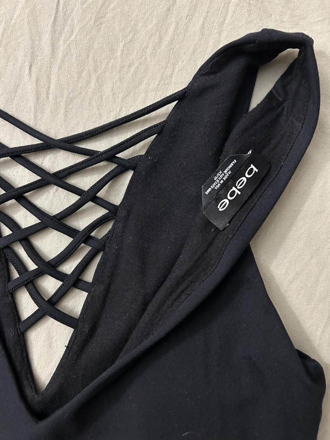 Bebe Black Lattice Top