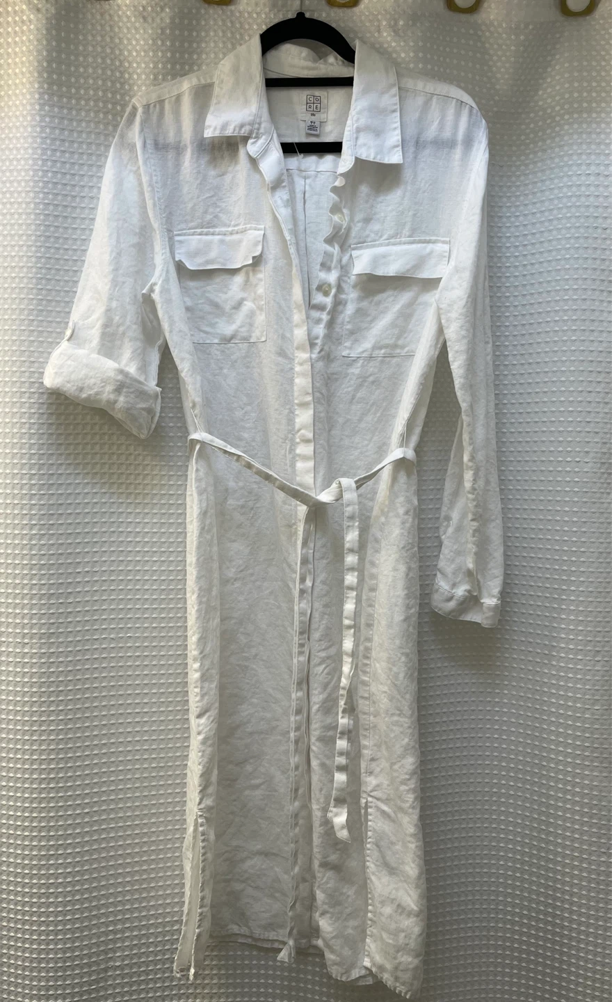 White 100% Linen Shirt Dress