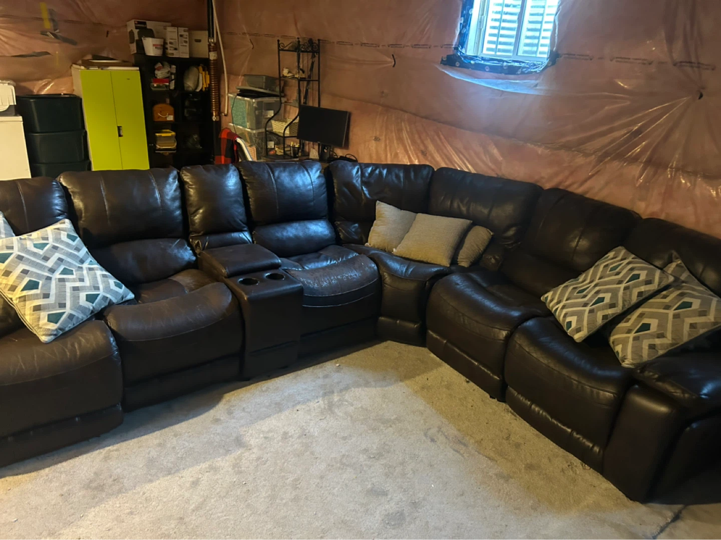 Brown Leather Sectional Sofa with Recliners