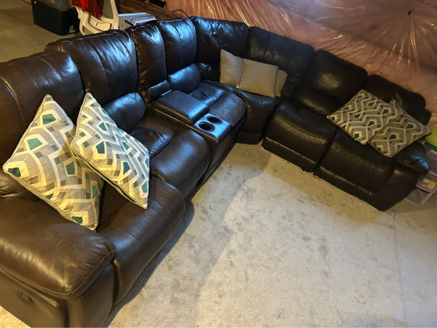 Brown Leather Sectional Sofa with Recliners - photo 2