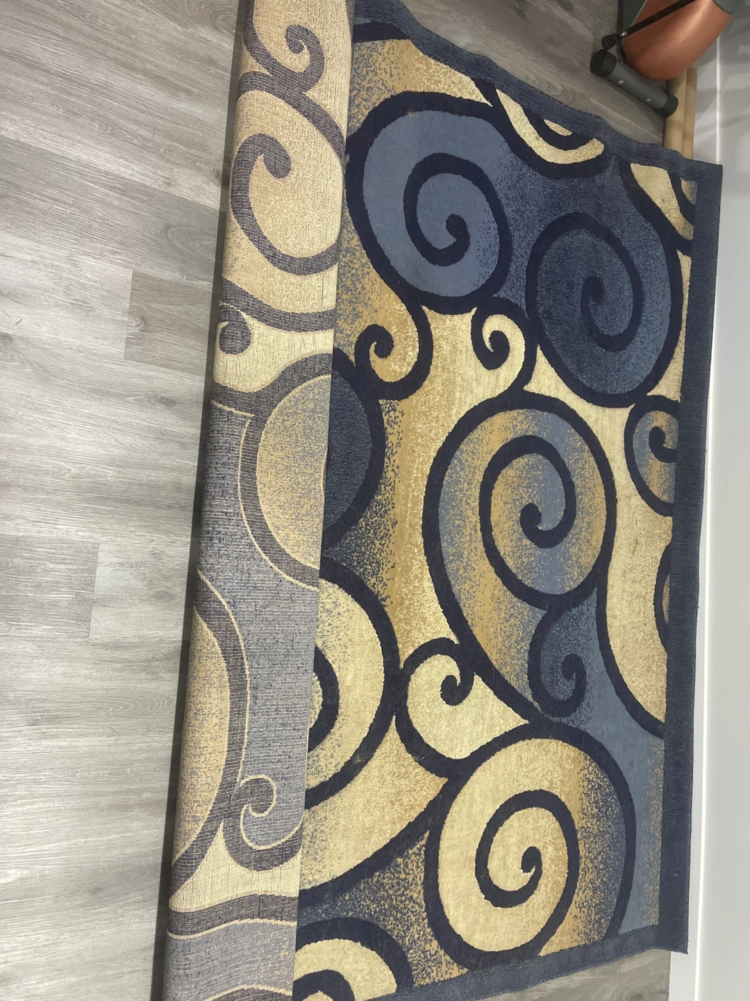 Blue and Tan Swirl Area Rug