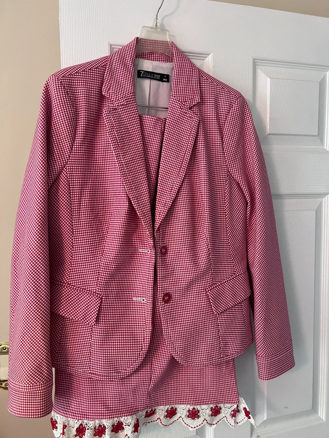 7th Avenue Suit Set - Red Gingham Blazer & Skirt
