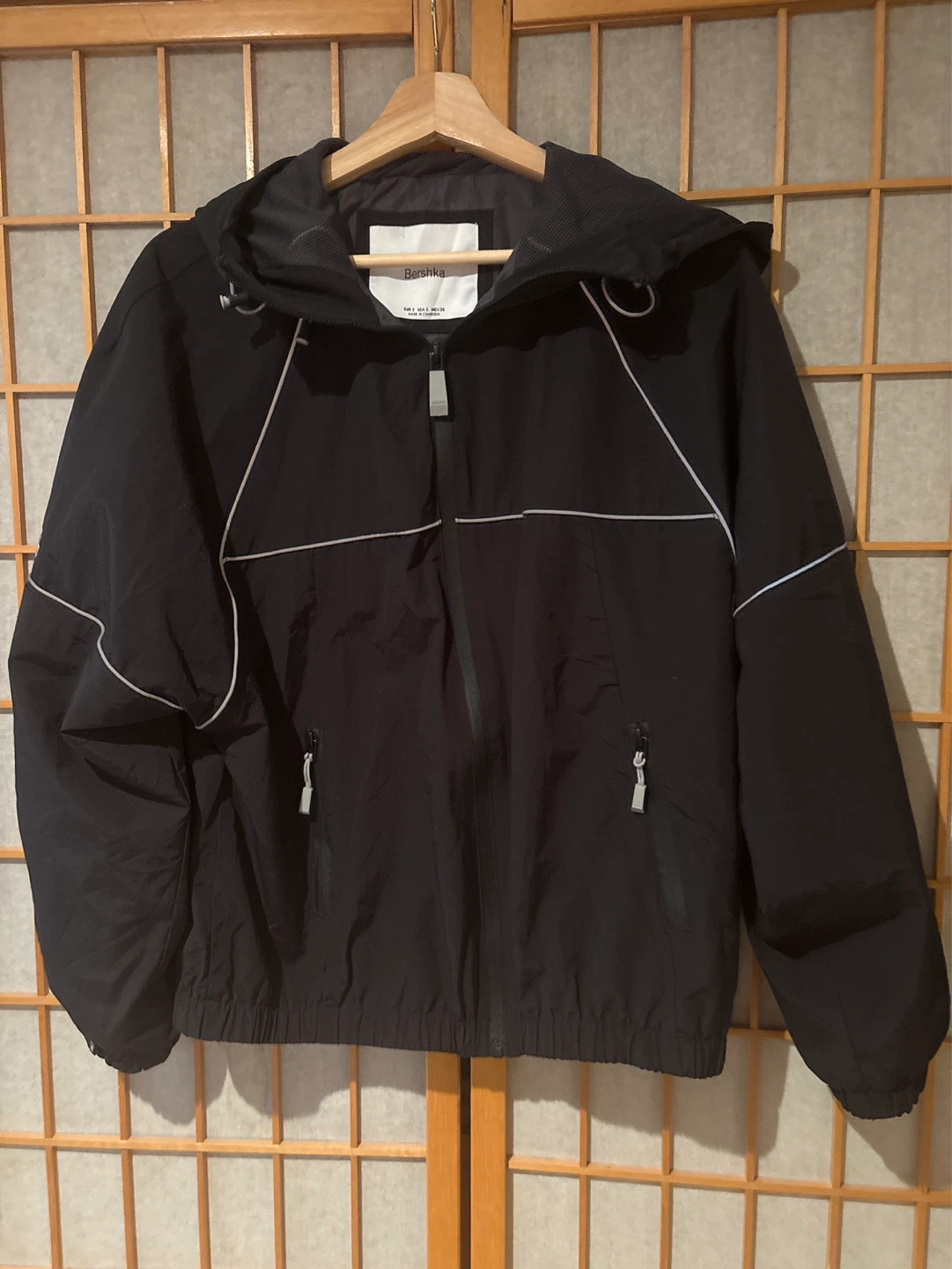 Bershka Black Hooded Windbreaker Jacket