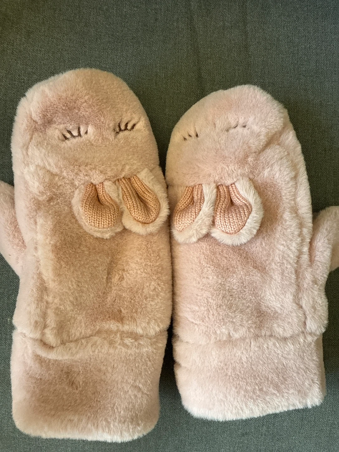 Miniso Pink Faux Fur Mittens with Bunny Ears