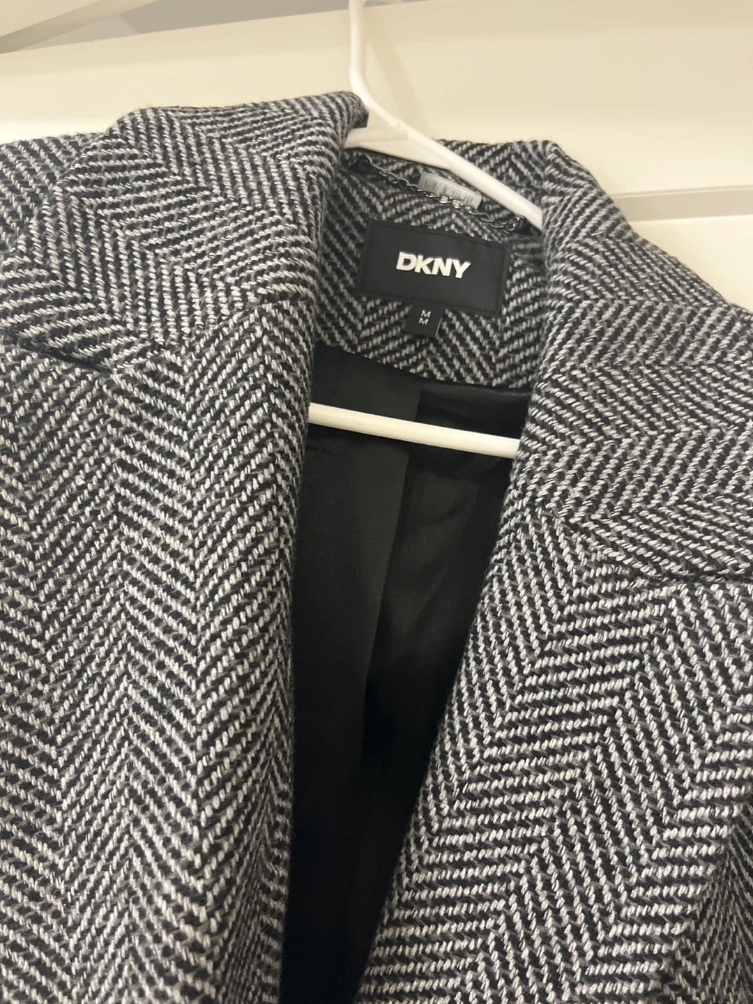 DKNY Herringbone Wool Blend Coat - Black and White - photo 2