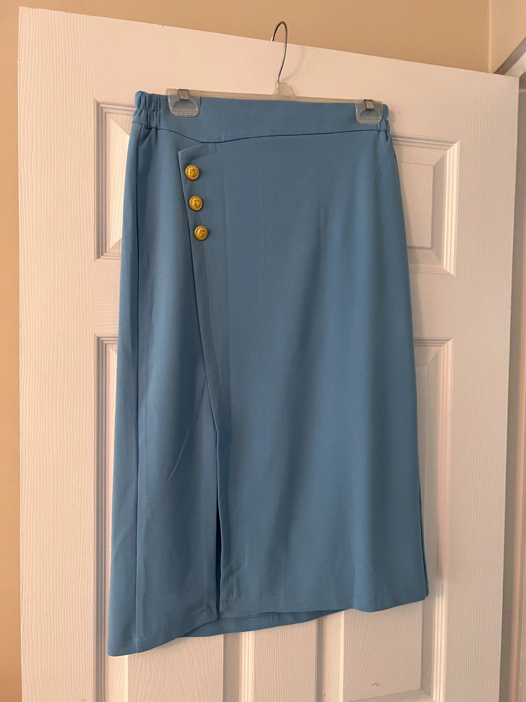 Blue Midi Skirt with Gold Buttons