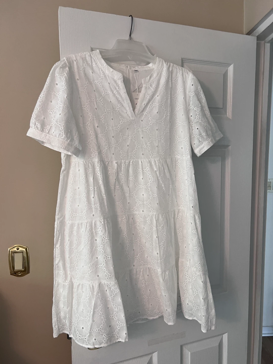 White Eyelet Tiered Midi Dress Size M