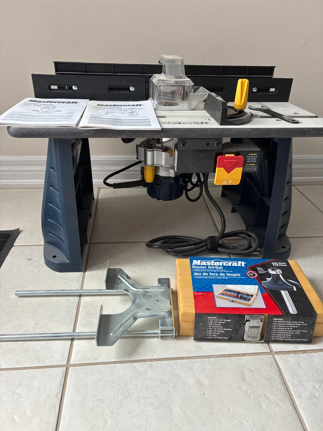 Mastercraft Router w  Table Combo Kit and 15-Pc Router Bit Set