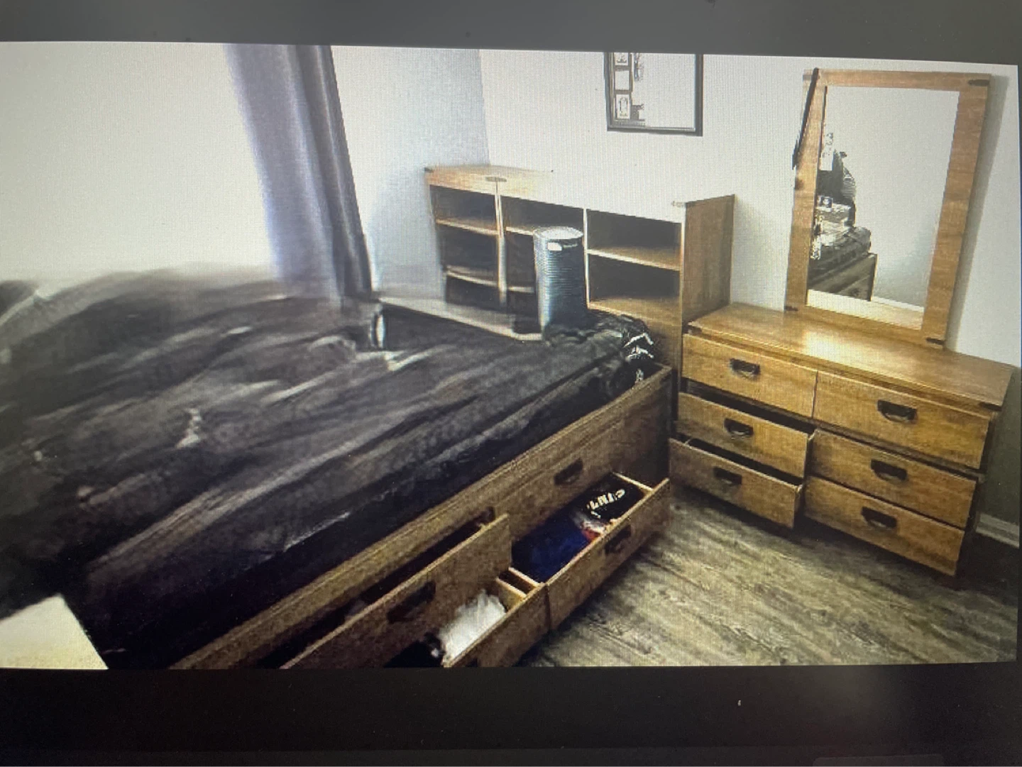 Captain's Bed Set with Drawers and Headboard Shelf
