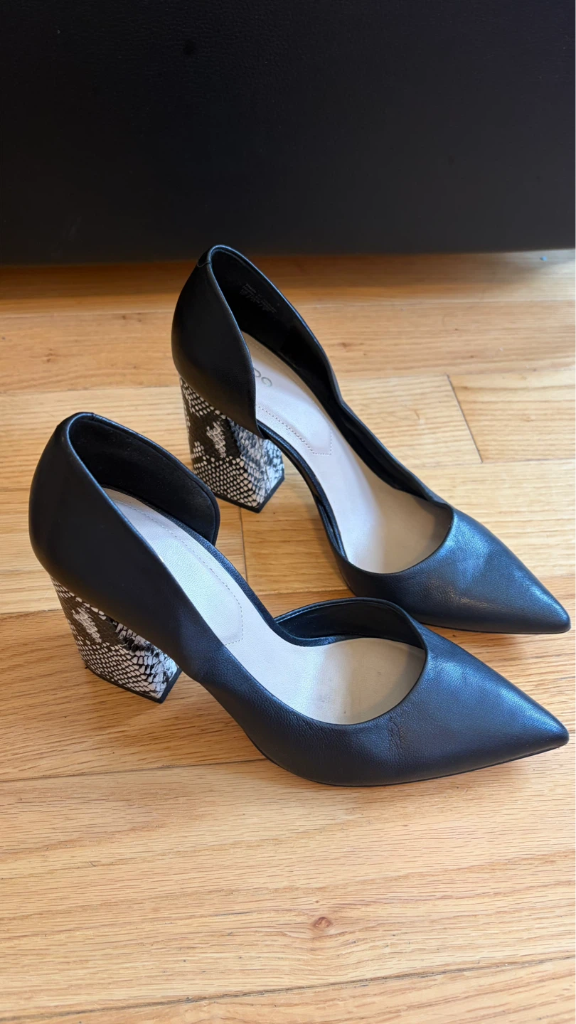 ALDO Black D'Orsay Pumps with Snake Print Heels