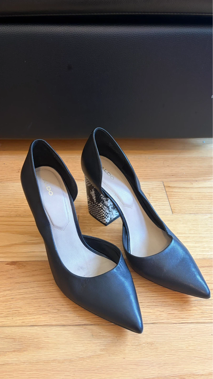 ALDO Black D'Orsay Pumps with Snake Print Heels - photo 4