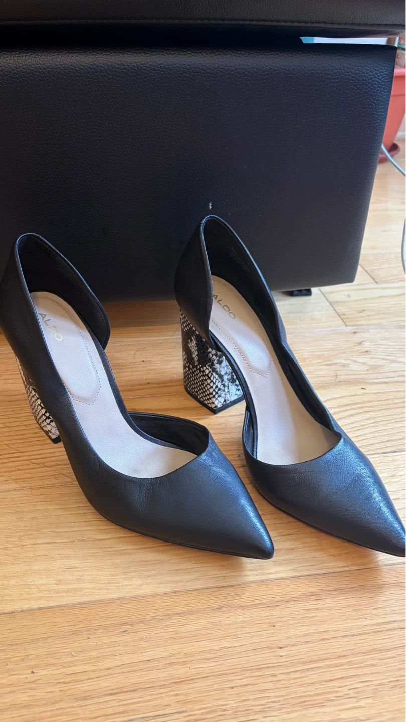 ALDO Black D'Orsay Pumps with Snake Print Heels - photo 3