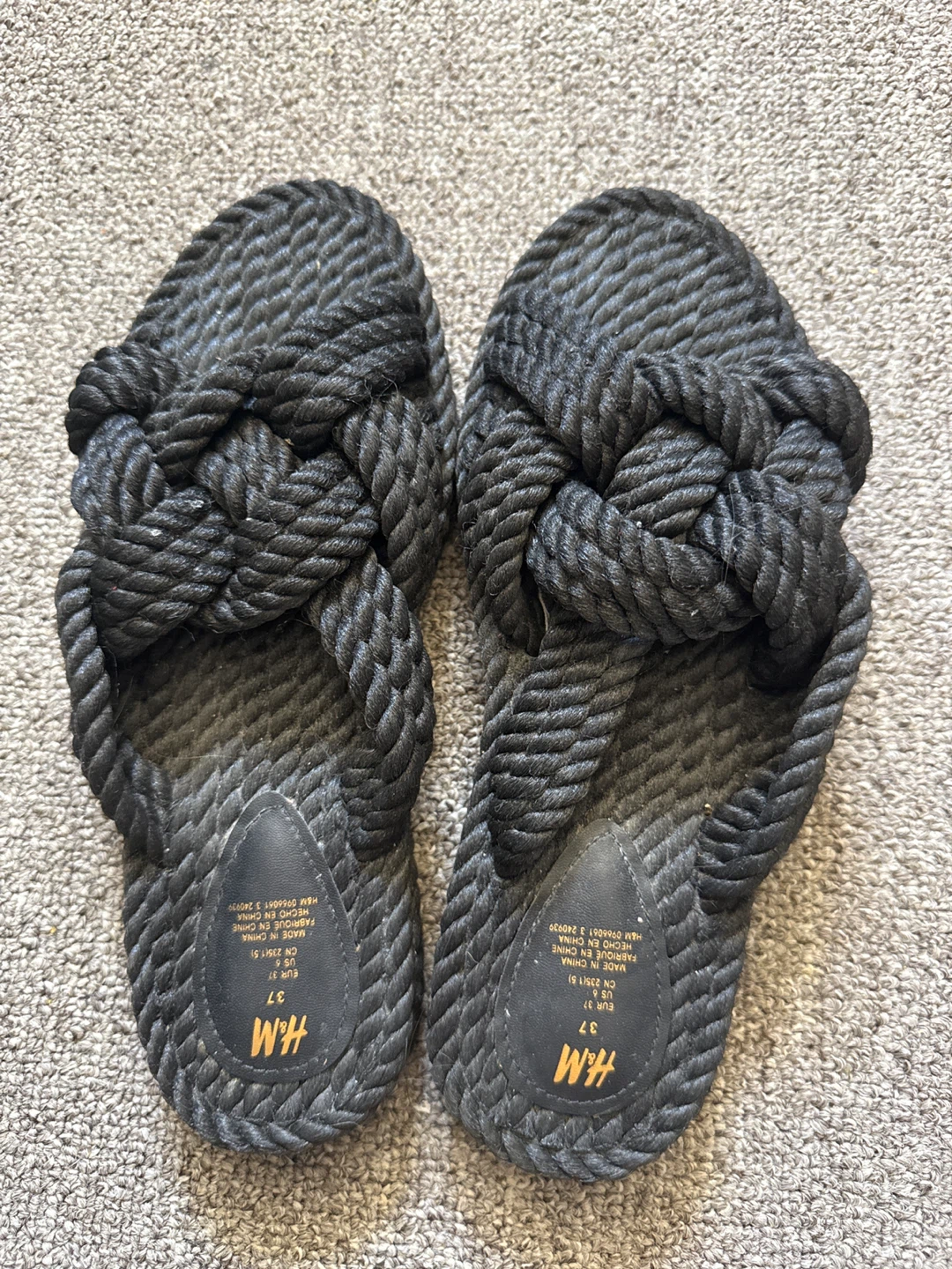 H&M Black Rope Slide Sandals - Size 6 US / 37 EUR