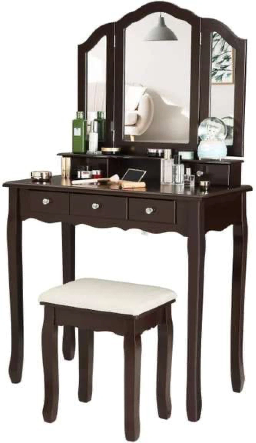 Makeup Vanity desk with tri-fold mirror & stool - photo 2