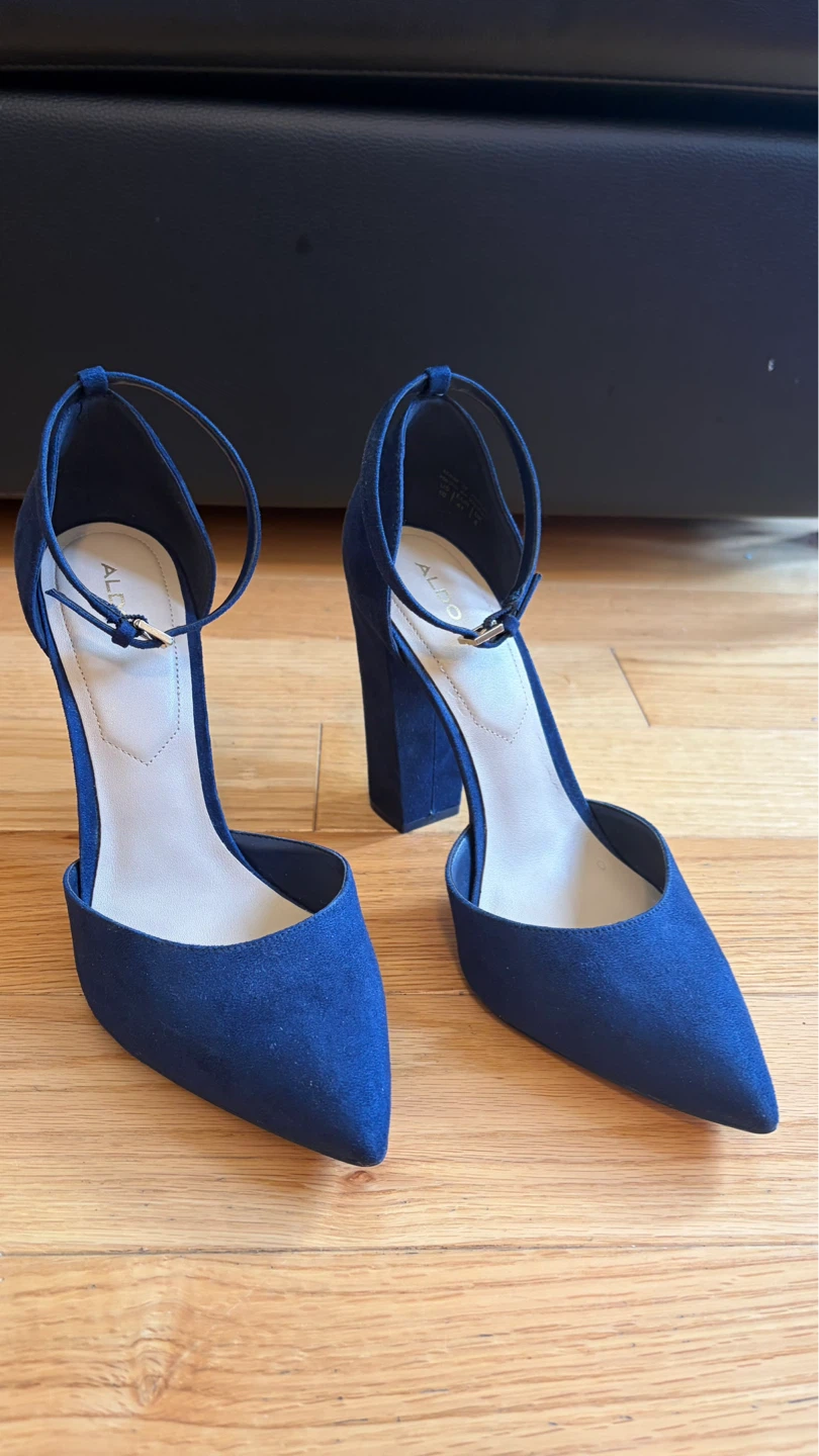 ALDO Navy Suede Block Heels with Ankle Strap