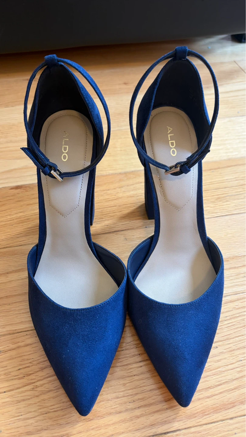 ALDO Navy Suede Block Heels with Ankle Strap - photo 4