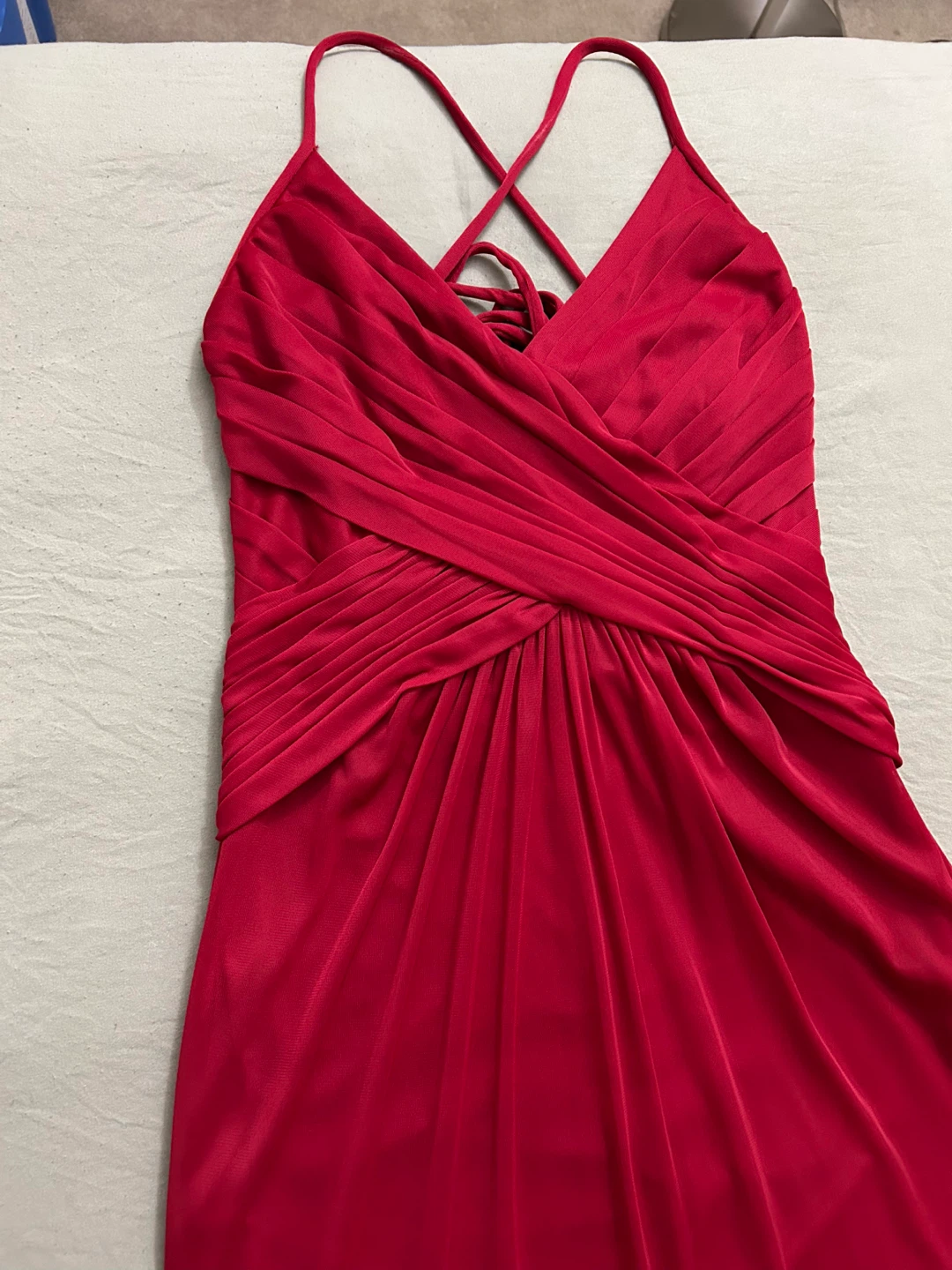 Red Ruched Criss-Cross Back Maxi Dress - photo 2