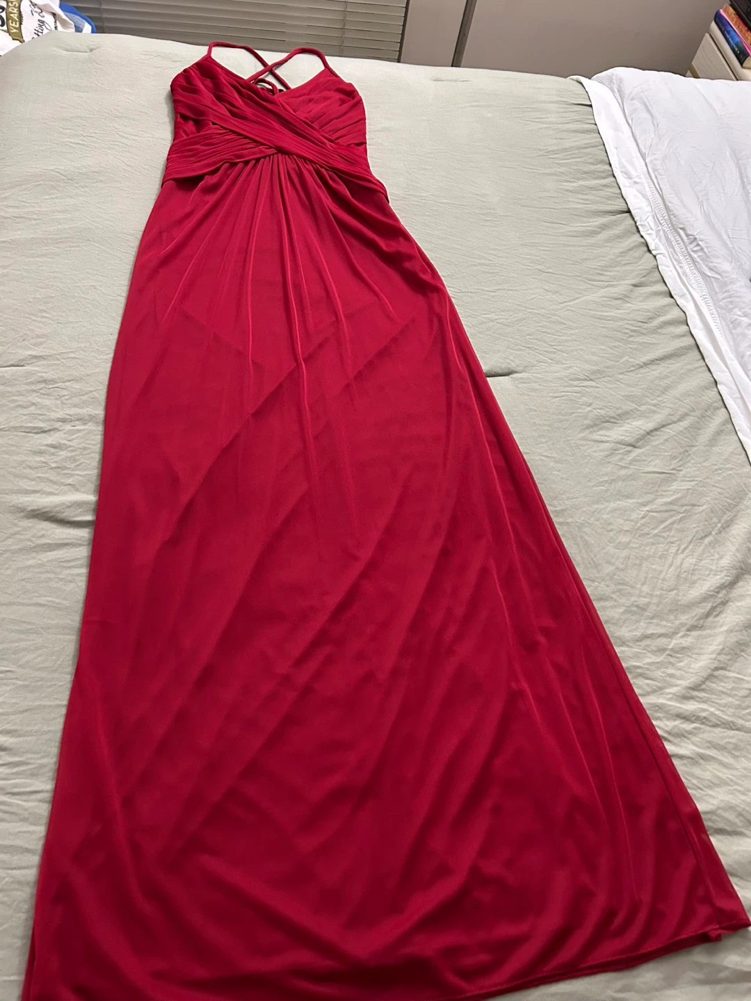 Red Ruched Criss-Cross Back Maxi Dress