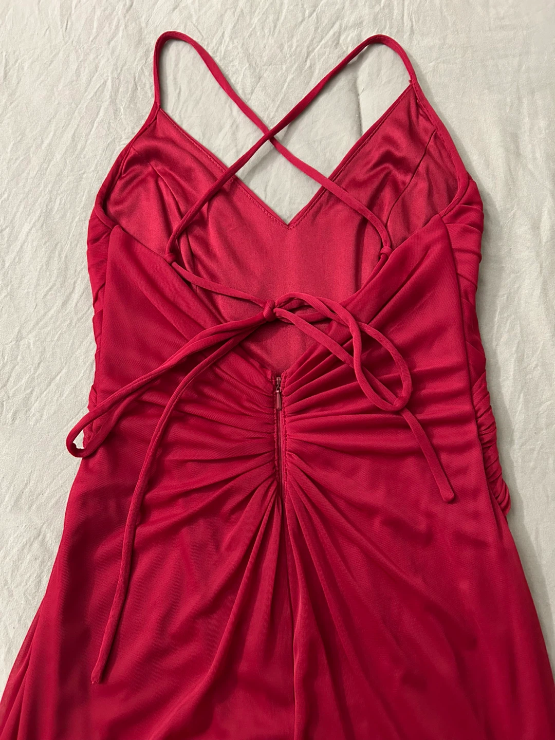 Red Ruched Criss-Cross Back Maxi Dress - photo 3