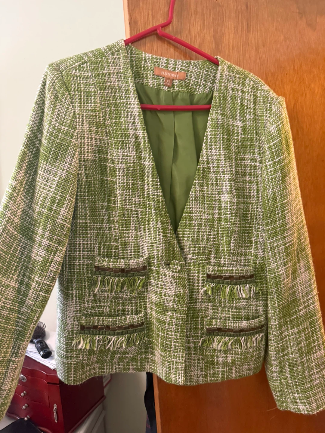 Ellen Tracy Green Tweed Blazer Jacket Size 12 - photo 2