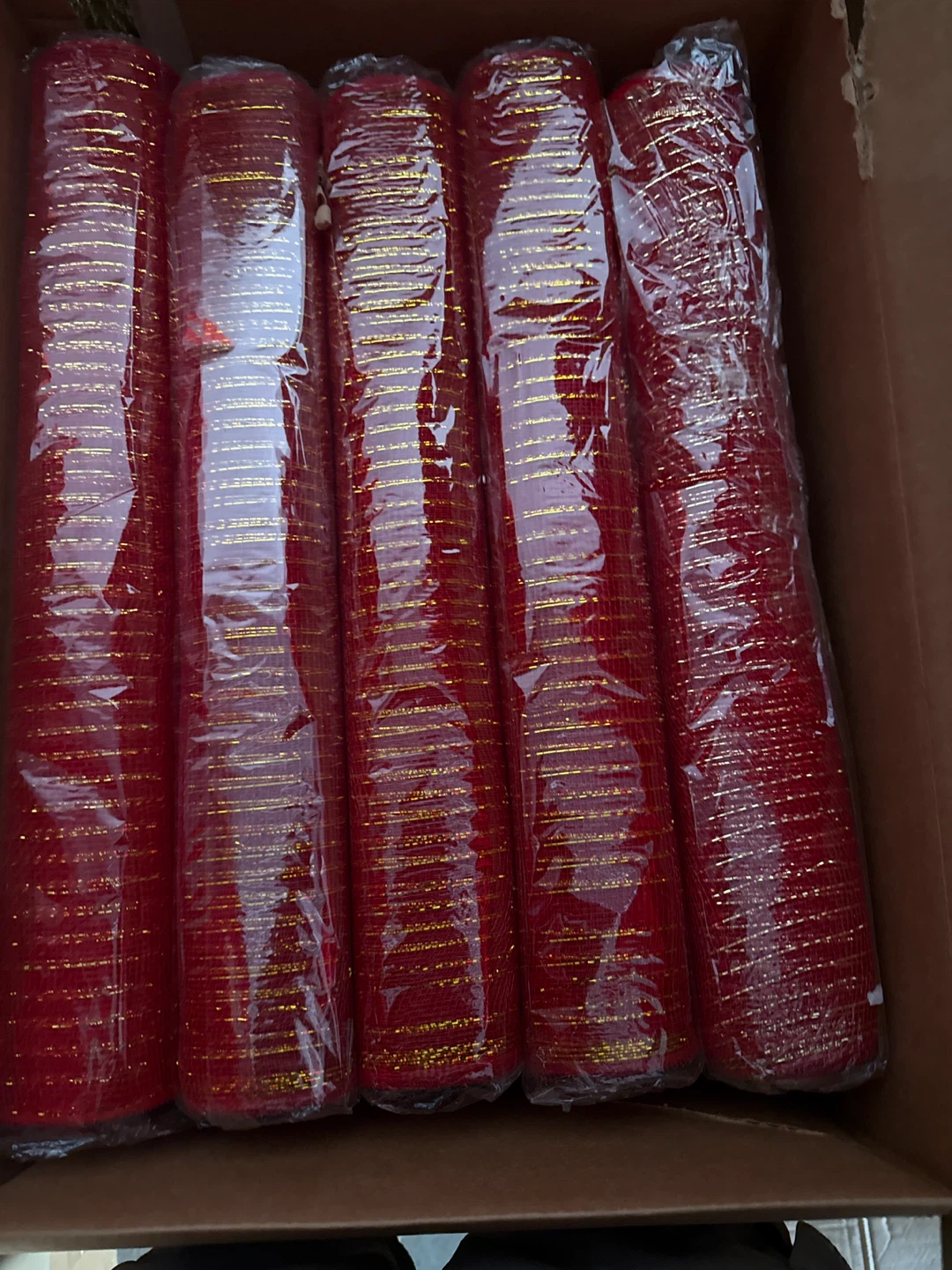 5 Rolls Red & Gold Mesh Ribbon
