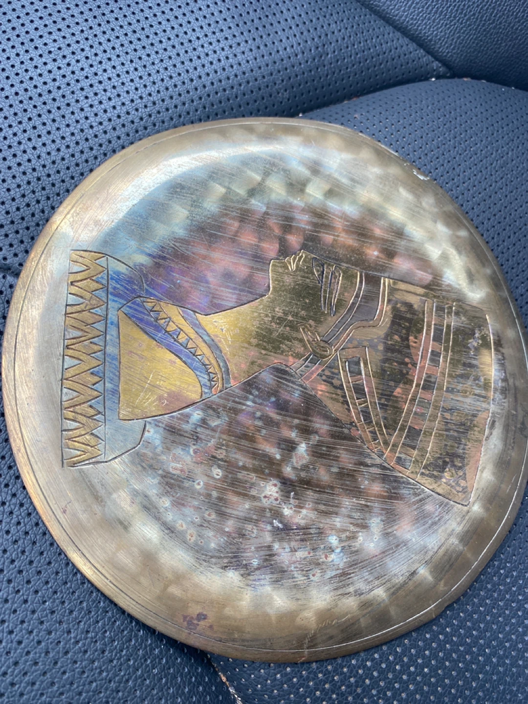 Antique Vintage Egyptian Relief Plate Nefertiti Brass Wall Decor - photo 2