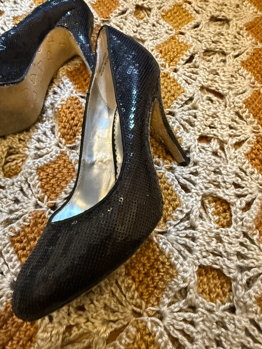 Black Sequin High Heels
